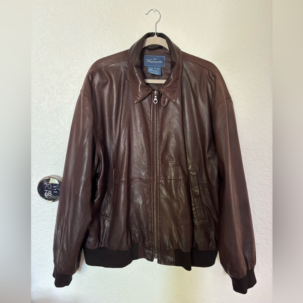 Brown Bomber Jacket - Men's XL - Soft Lambskin Leather - Faconnable
